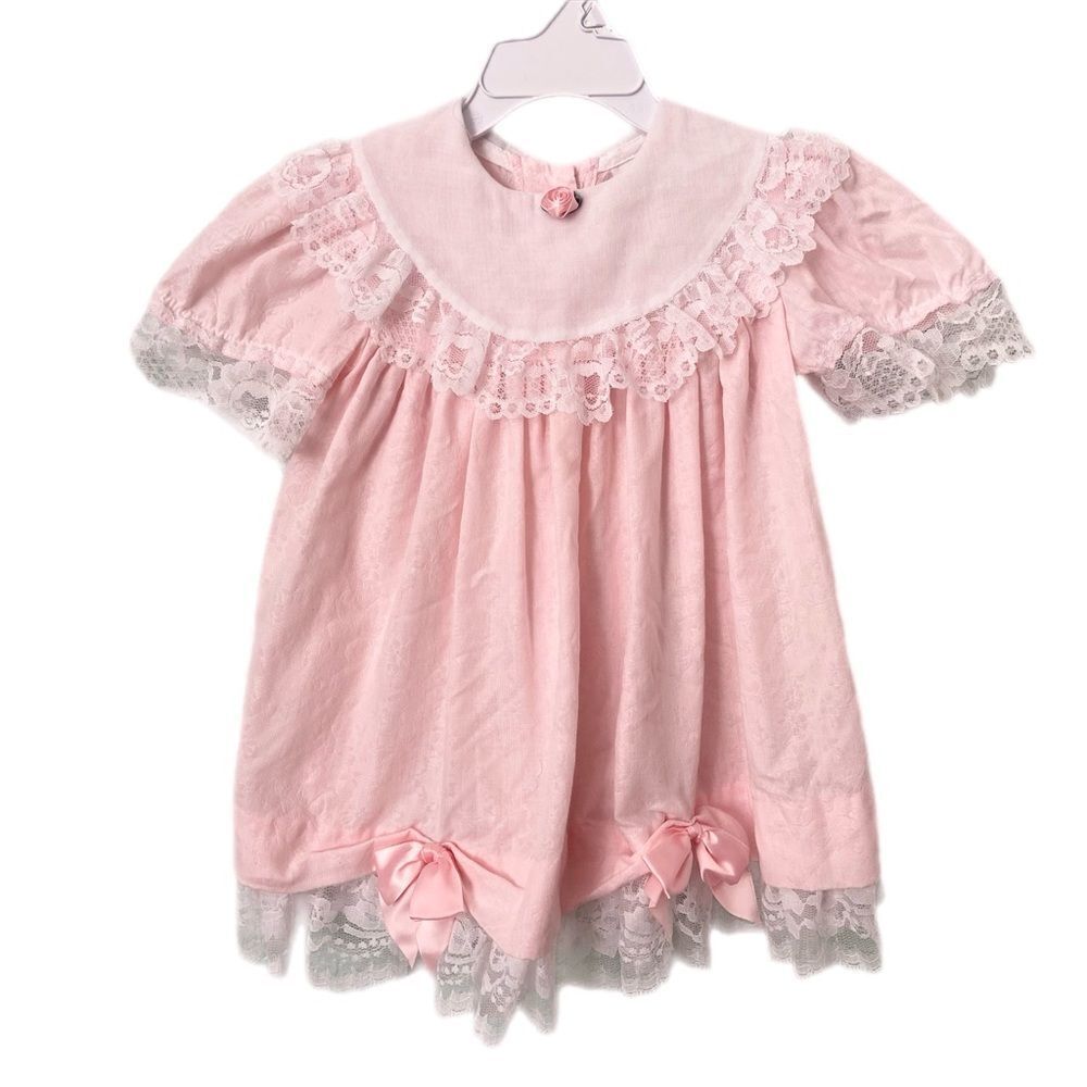 Vintage JoLene Pink Lace Dress Made in USA in Size 2T